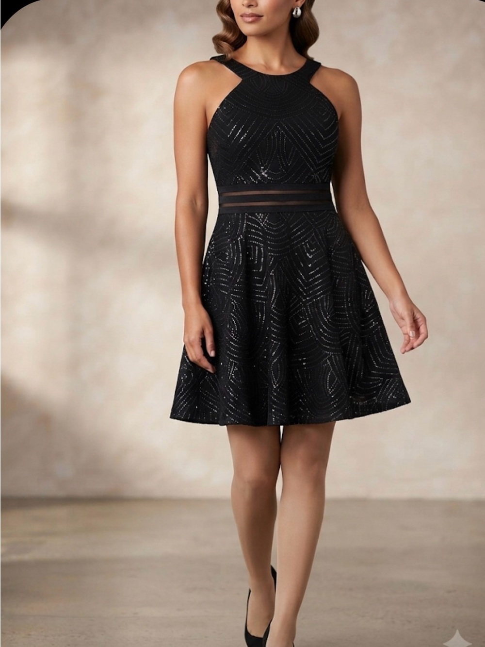 City Studio Black Sequin Fit-and-Flare Mini Dress